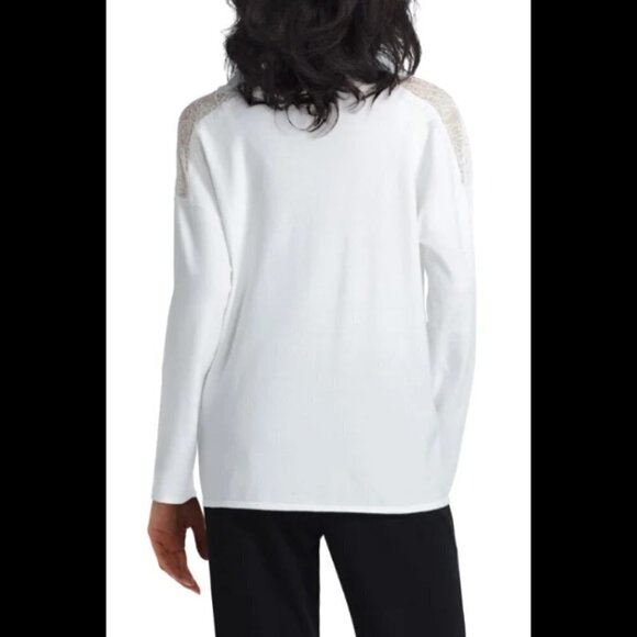 H by Halston Cowl Neck Lace Mix Sweater M Chalk white - Picture 3 of 5